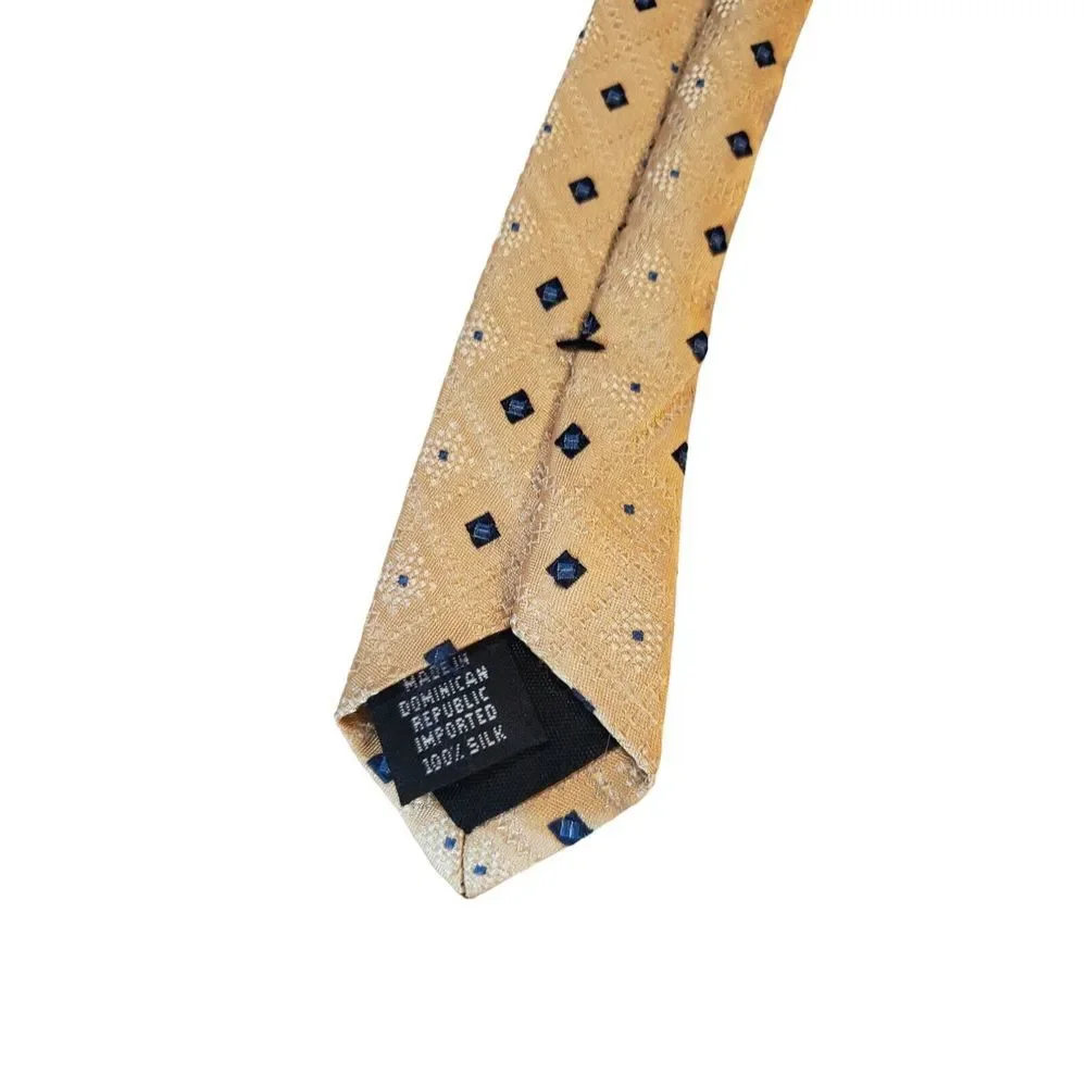 Van Heusen 100% Silk‎ Tie Woven Yellow Blue Geometric Mens Woven Short